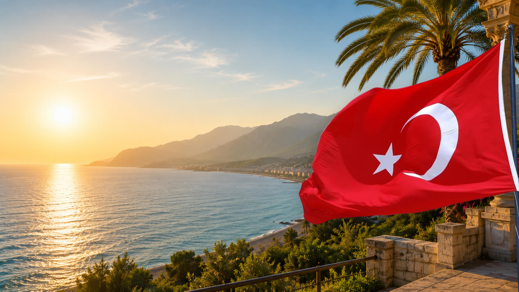 Sunrise over Alanya's Mediterranean coastline